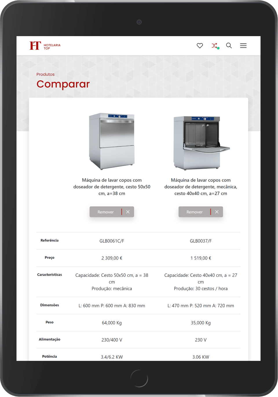 Exemplo de como comparar produtos